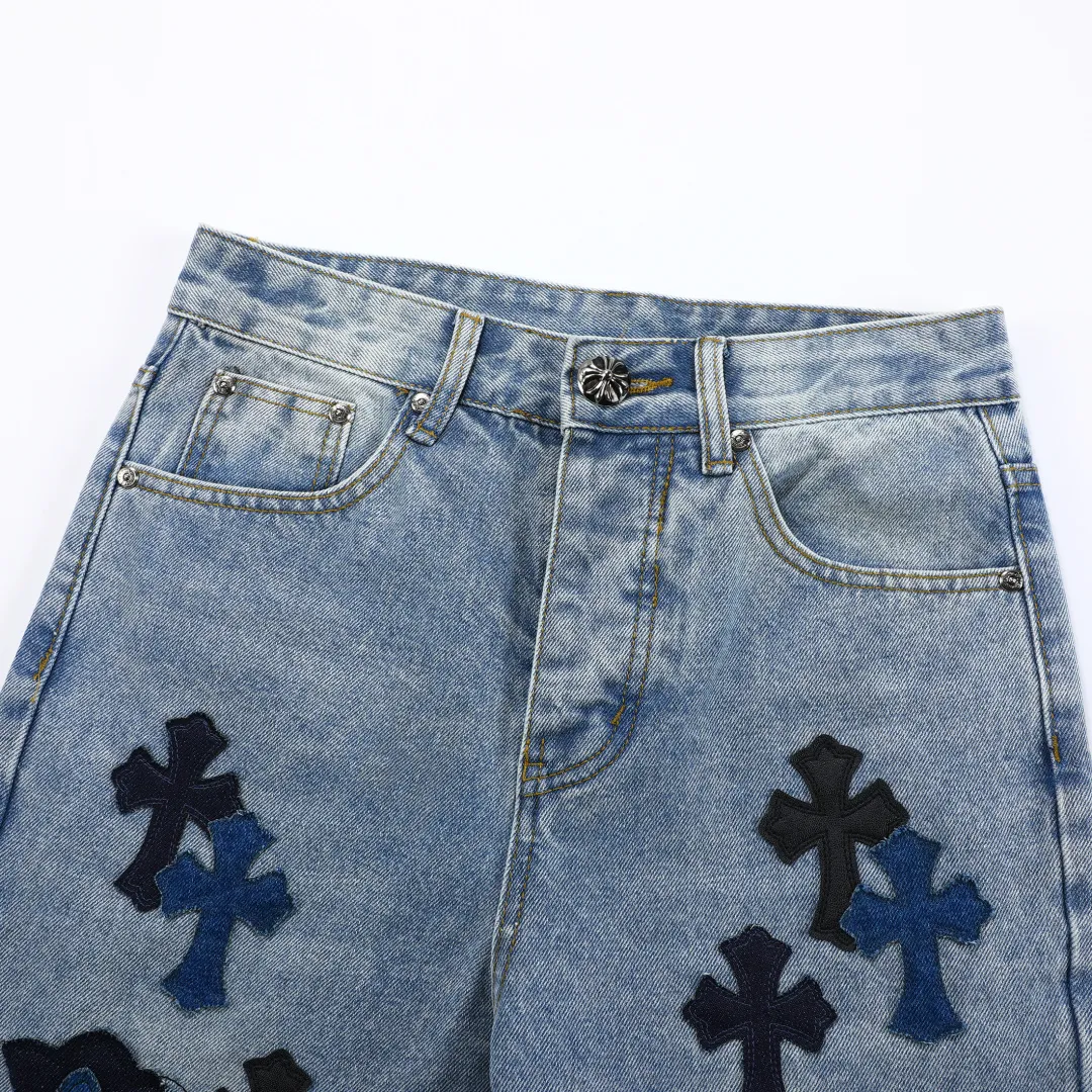 P300 💰 (Top version) [New] Chrome hearts Chrome hearts The vintage texture is reproduced vividly. Special Italian cowhide is carefully printed and then cut accurately, paired with custom-made sheepskin, and is delicately pasted with three layers of thick lines. The unique overall splicing is combined with heavy water washing and dyeing techniques, and the details show a unique sense of design.  Its three-dimensional cutting version is loose and comfortable, not flattering on your body shape, and has a first-class effect of making you taller and slimmer. The factory has exquisite craftsmanship and the original factory has strict quality control.  Color: blue Size: 28-30-32-34-36 (corresponds to S-M-L-XL-XXL)